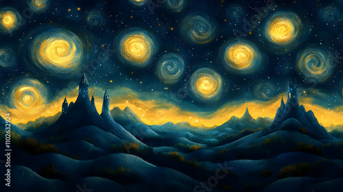 Night Sky Castle Illustration