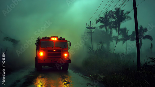 Foggy Night Drive: Red Fire...