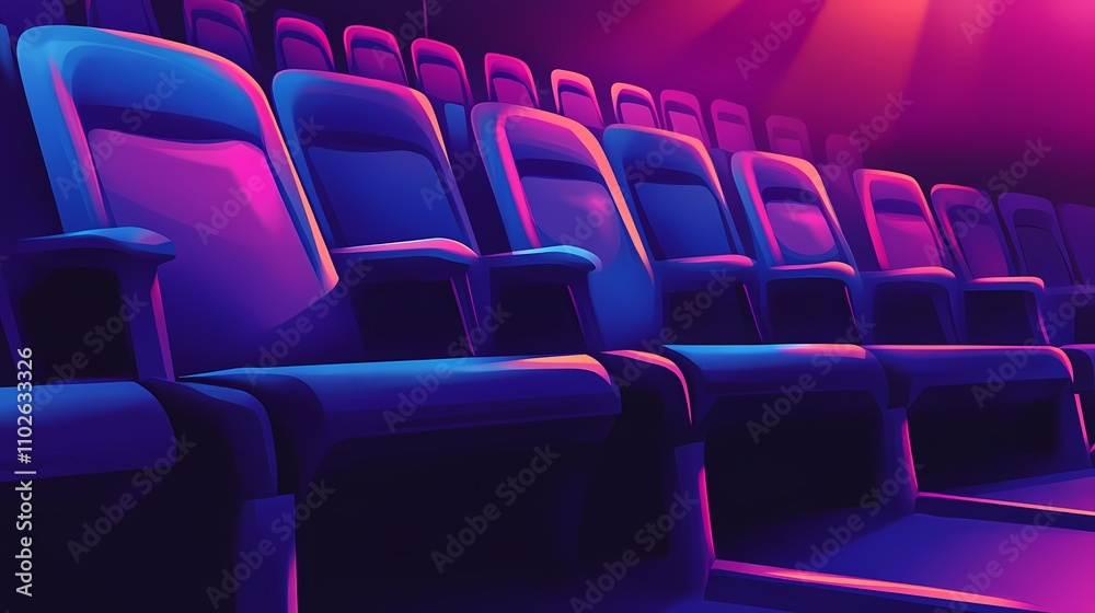 Obraz premium Vibrant and Futuristic Theater Seating in Shades of Blue and Purple, Ideal for Event Spaces, Cinemas, or Modern Entertainment Venues