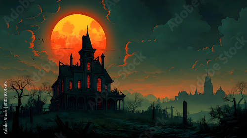 Spooky Halloween House Illu...