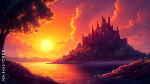 Sunset Castle Illustration:...