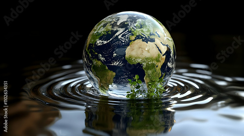 Earth 3D Render, Water Refl...