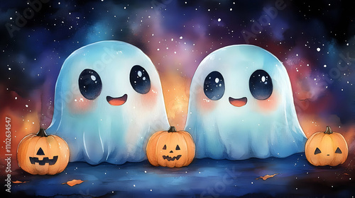 Cute Ghost Watercolor Hallo...