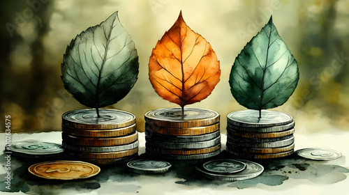 Stacks of Coins with Autumn...