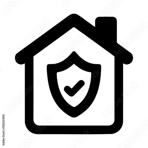 Shield in a home for insurance security protection of black silhouette vector icon design