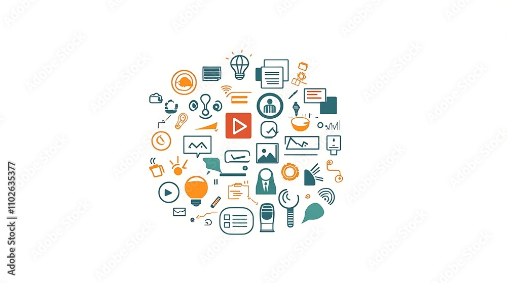 Circular Arrangement of Diverse Business and Technology Icons Circular Arrangement of Diverse Business and Technology Icons