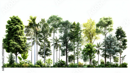 Lush 3D Render of Diverse Tropical Trees and Plants against White Background photo