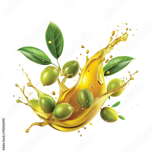 abstract 3d olive oil splash isolated on white background