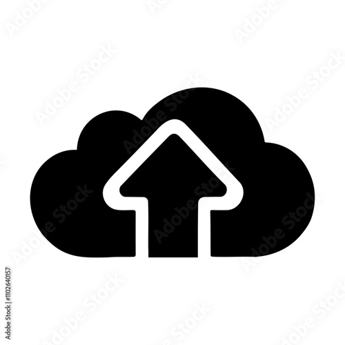 Arrow in the cloud backup black silhouette vector icon design