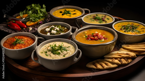 various soups in bowls