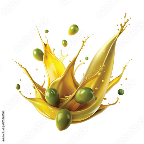 abstract 3d olive oil splash isolated on white background