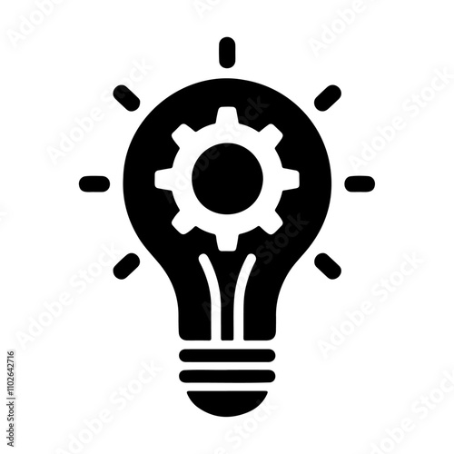 Electricity lightbulb in gear black silhouette vector icon design