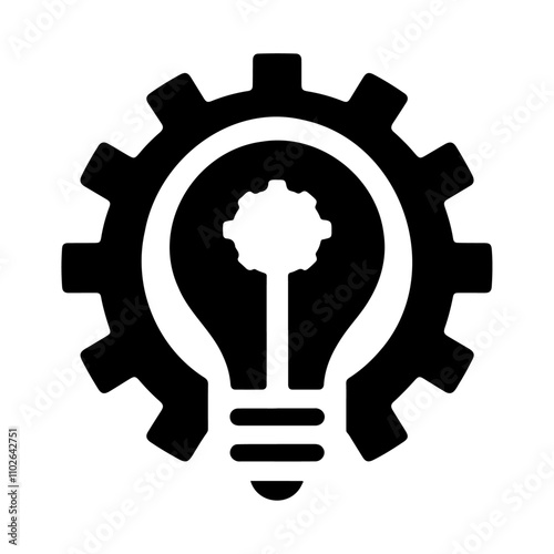 Electricity lightbulb in gear black silhouette vector icon design