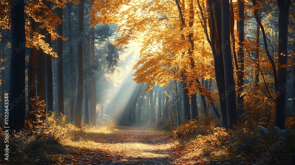 Obraz premium Autumn Forest Path Sunlight