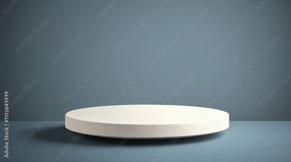 White Circular Platform Against Blue Background
