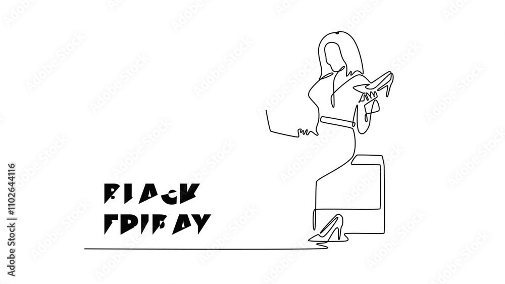 Black Friday sale concept. Single line draw design. Full length animation illustration. High quality 4k footage. Black Friday sale concept. Single line draw design. Full length animation illustration. High quality 4k footage.