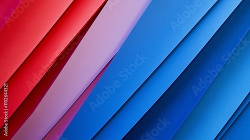 Vibrant diagonal stripes in gradient hues from deep red to light pink and various shades of blue create a dynamic, modern abstract background design.