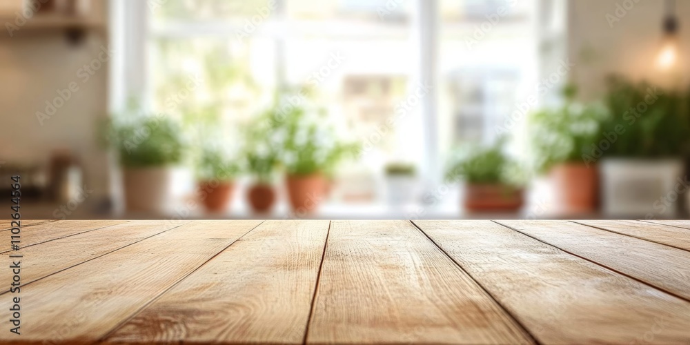 Cozy farmhouse kitchen wooden table with blurred bokeh lights rustic decor Cozy farmhouse kitchen wooden table with blurred bokeh lights rustic decor