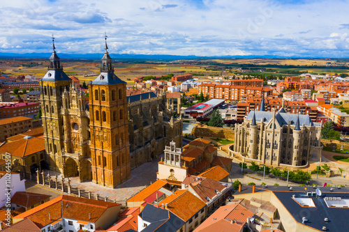 Cathedral and Episcopal Palace of Astorga in summer. Castile and Leon. Spain