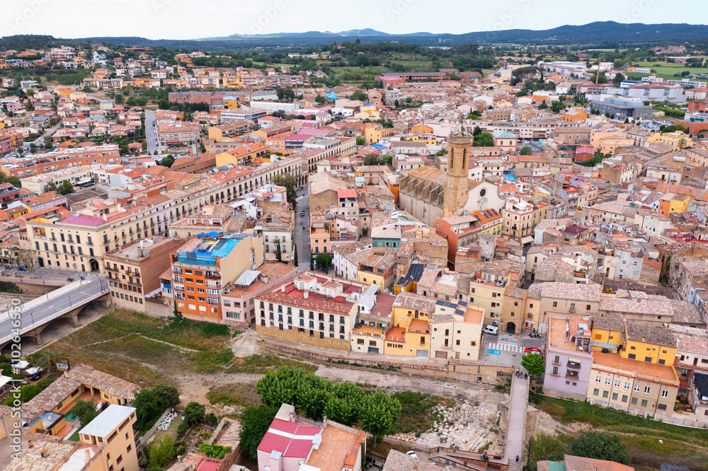 Fototapeta premium Aerial view of the residential areas of the province of La Bisbal d'Emporda in Catalonia, Spain