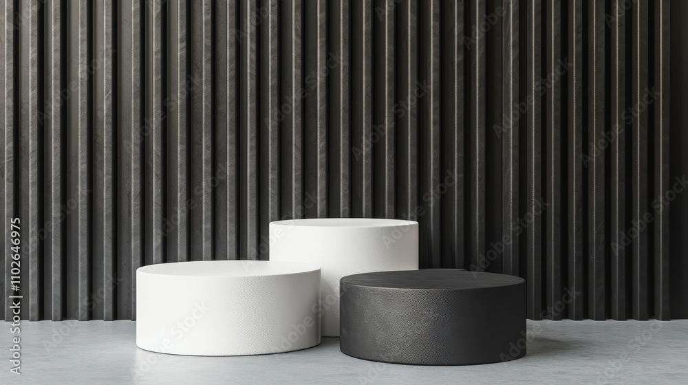 Three Cylindrical Platforms Against A Black Wall Three Cylindrical Platforms Against A Black Wall