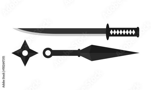 Ninja Weapon Vector Set - Kunai and Shuriken