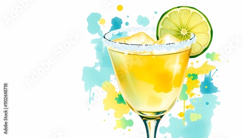 Summery margarita cocktail with lime and ice. photo