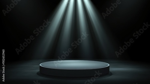 Dark Stage With Circular Platform Illuminated By Spotlights