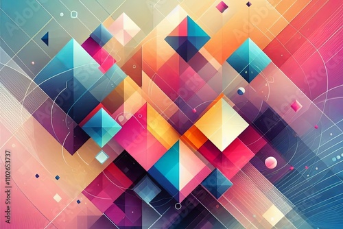 Abstract geometric shapes in vibrant gradient colors with transparency and overlapping elements photo