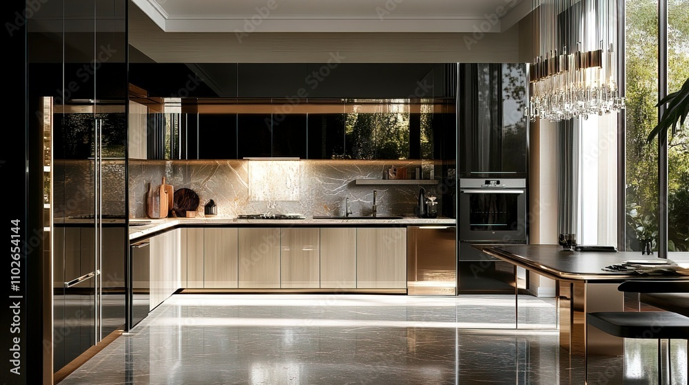 A luxurious home featuring a stunning kitchen with modern appliances and elegant finishes. A luxurious home featuring a stunning kitchen with modern appliances and elegant finishes.
