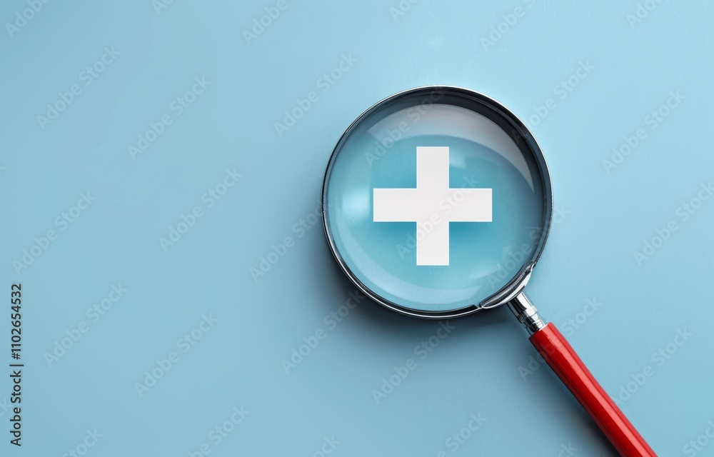 Healthcare Concept with Magnifying Glass on Plus Sign for Medical and Positive Growth Healthcare Concept with Magnifying Glass on Plus Sign for Medical and Positive Growth