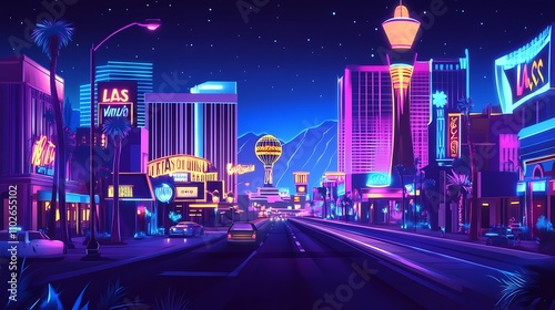 Obraz na płótnie Neon-lit Las Vegas Strip at Night, Retrofuturistic Cityscape w salonie