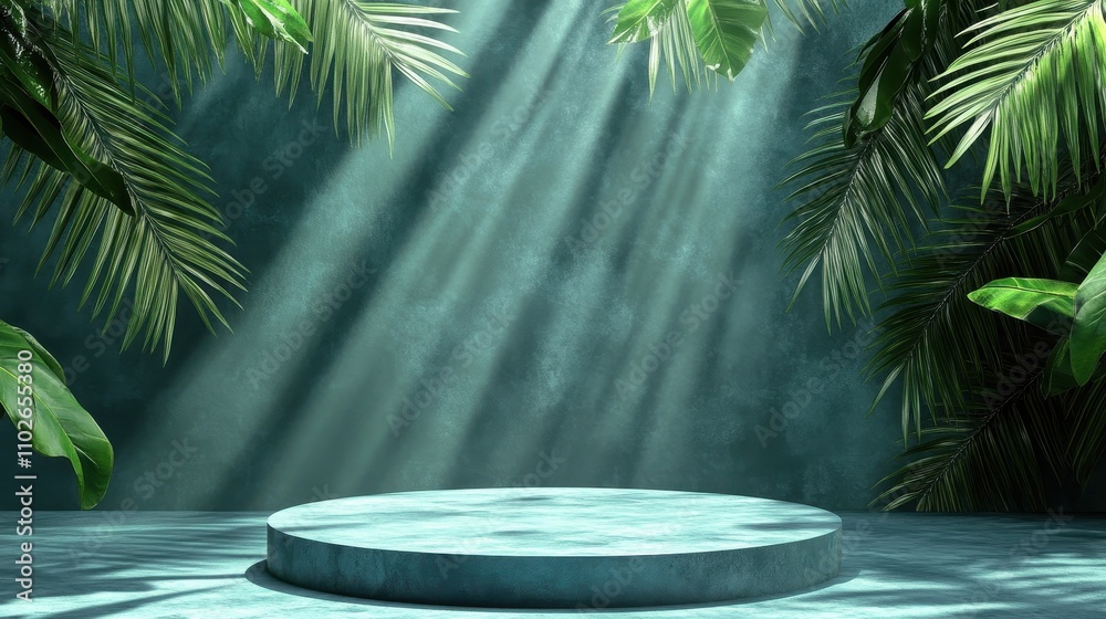 Teal Platform Surrounded By Lush Tropical Foliage Teal Platform Surrounded By Lush Tropical Foliage