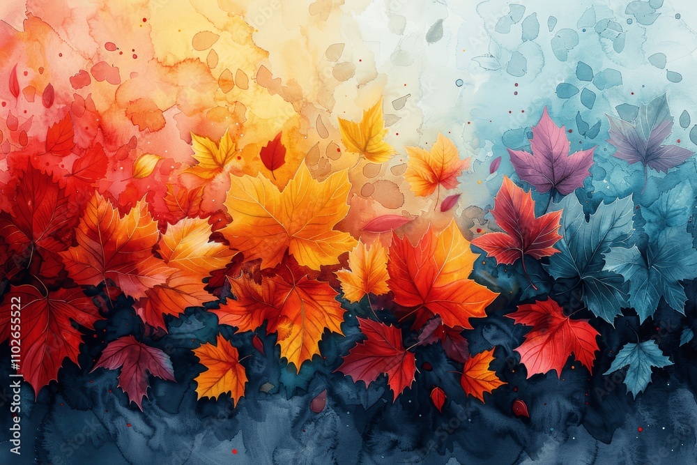 vibrant autumn leaves watercolor background