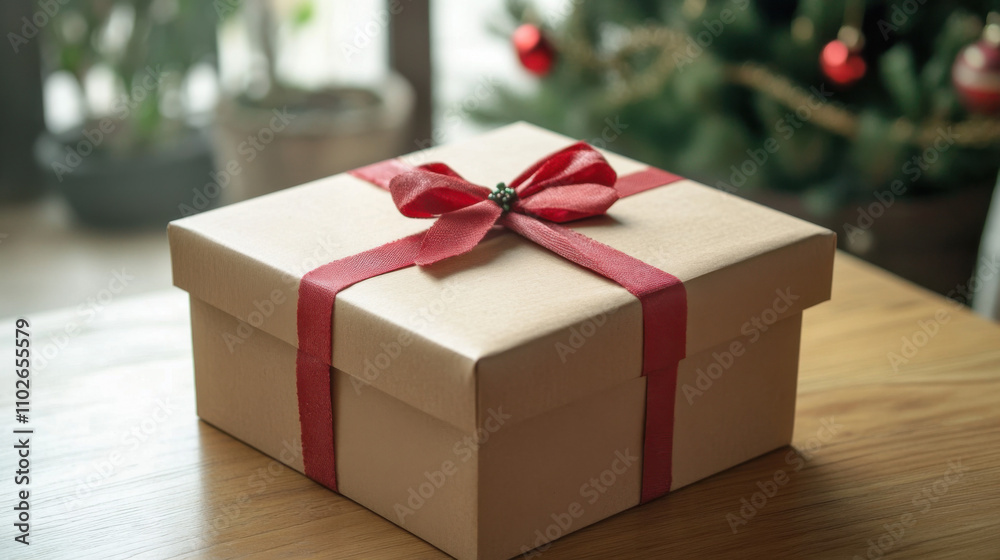Christmas Gift box wrapped in kraft paper Christmas Gift box wrapped in kraft paper