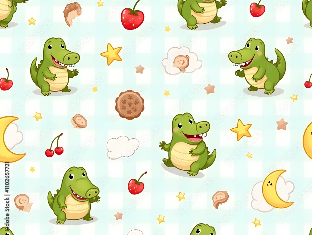 Obraz premium Cute baby Crocodile face pattern wallpaper background. Generative ai