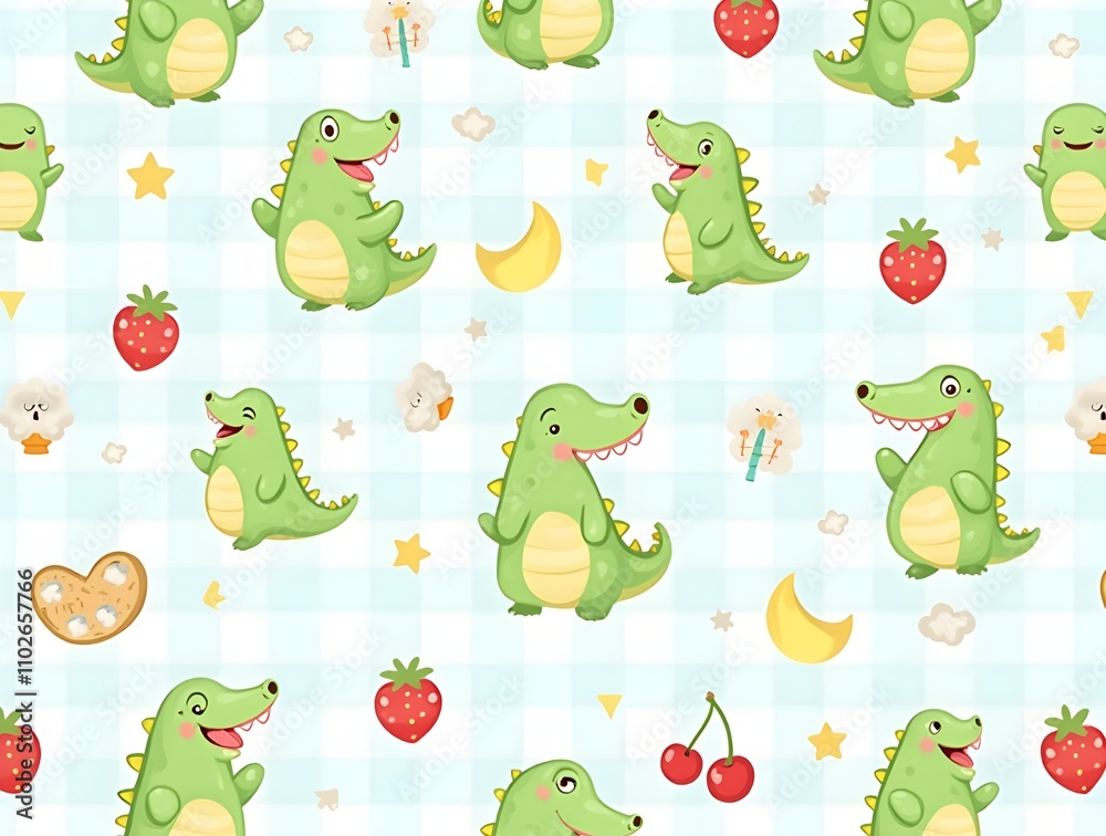 Obraz premium Cute baby Crocodile face pattern wallpaper background. Generative ai