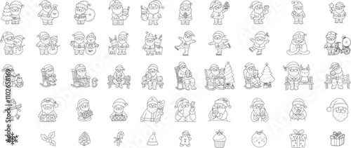 Santa Claus Christmas cartoon set Big collection of decorative for merry christmas,x mas, kids,baby characters, card,hand drawn, cartoon style.vector