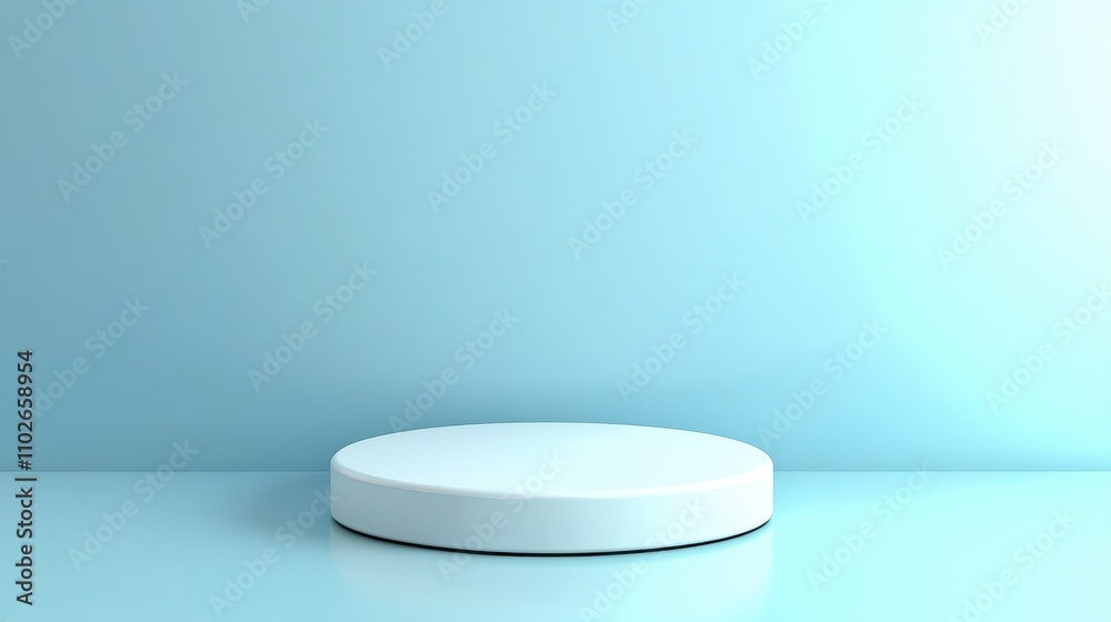 A Single White Cylindrical Platform Against A Light Blue Background A Single White Cylindrical Platform Against A Light Blue Background