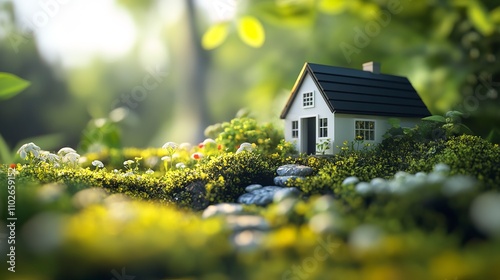 Selective focus on garden and small house.