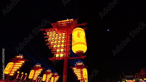 Fengnan City, China - January 27, 2023: Fengnan Hetou Old Street Tangfeng Lantern.