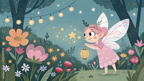 A whimsical fairylike character with pastel colors crafting DIY projects in a cozy enchanted garden.
