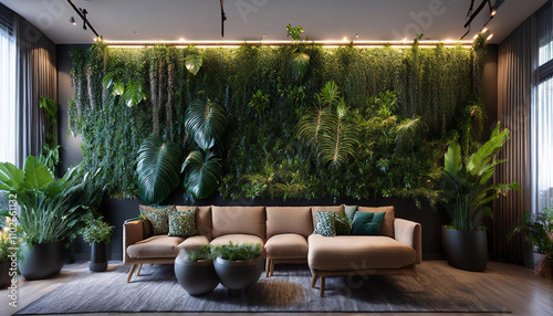 Stylish Living Wall Design Mockup Featuring Natural Plants and Greenery
