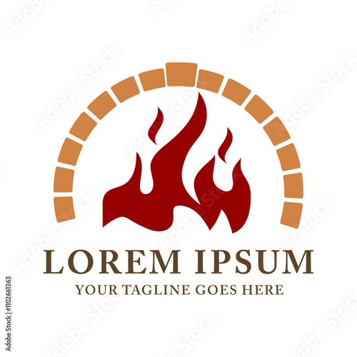 Traditional Oven Arch Illustration with Fire for Pizzeria Restaurant Logo Design