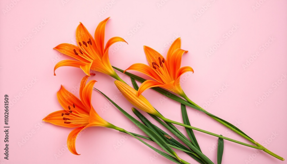 Beautiful orange lilies on a soft pink background. Beautiful orange lilies on a soft pink background.