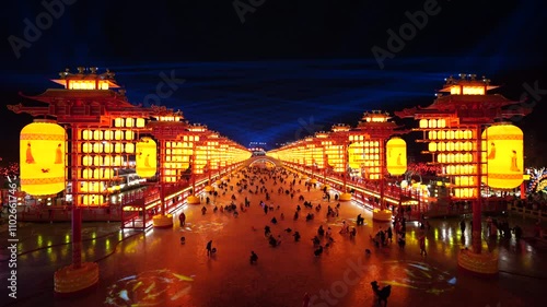 Fengnan City, China - January 27, 2023: Fengnan Hetou Old Street Tangfeng Lantern.