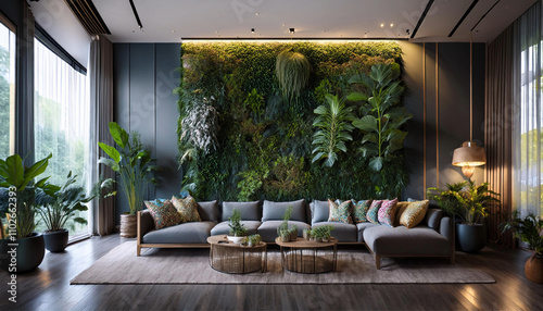 Vertical Garden Wall Display in a Sophisticated Contemporary Living Room