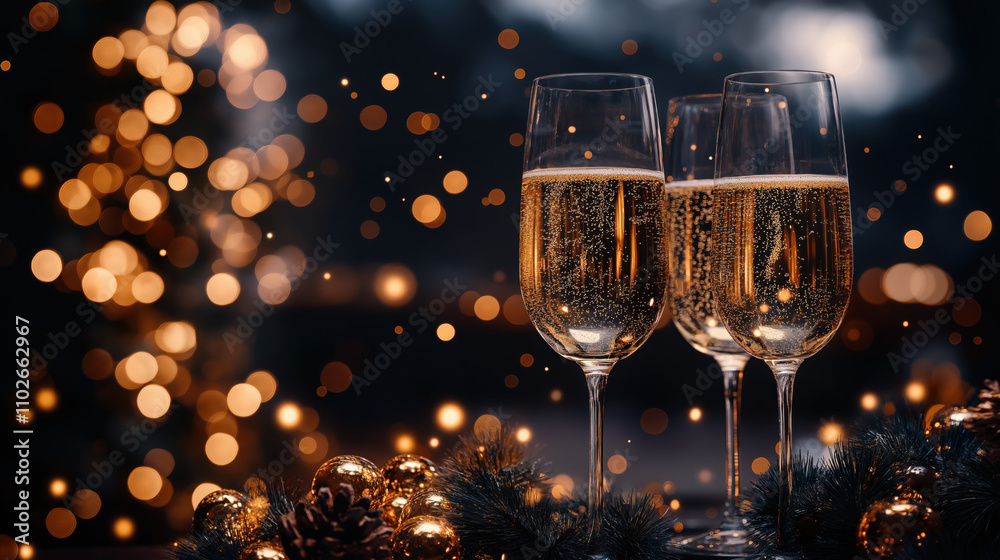 Sparkling New Year Celebration with Fireworks and Champagne Sparkling New Year Celebration with Fireworks and Champagne