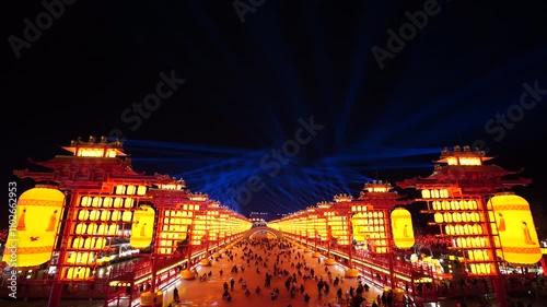 Fengnan City, China - January 27, 2023: Fengnan Hetou Old Street Tangfeng Lantern.