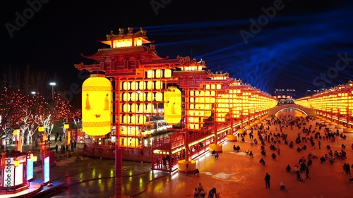 Fengnan City, China - January 27, 2023: Fengnan Hetou Old Street Tangfeng Lantern.